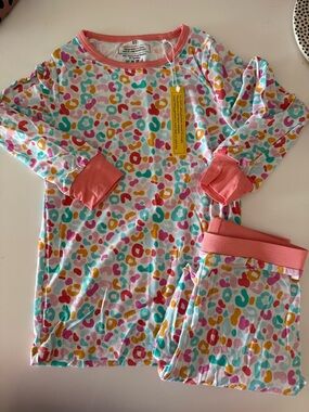 Bamboo Girls' Coral Trim Multicolor Leopard-Print Pajama Set